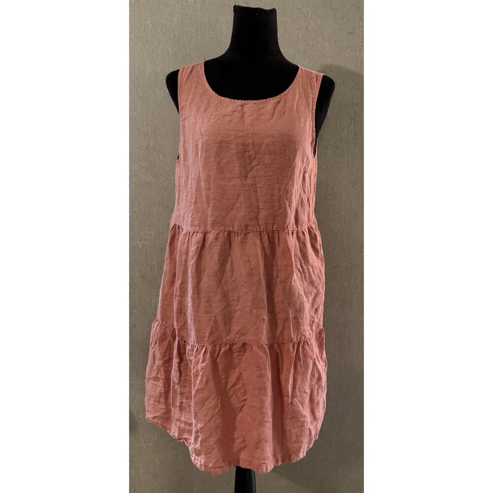 C&C California 100% Linen Tiered Dress Terracotta Pink Mauve Boho Summer Medium